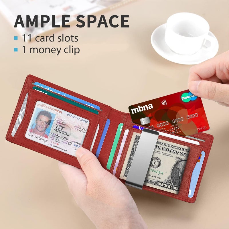 RUNBOX Slim Novelty Wallets for Men RFID Blocking 11 Card Holder Minimalist Small Leather Bifold Men's Front Pocket Wallet Gift Box - Image 2